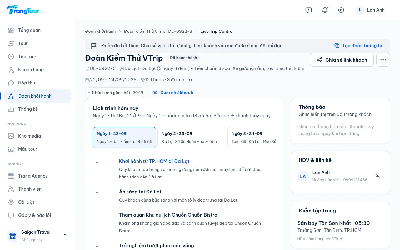Ảnh chụp màn hình Live Trip của TrangTour