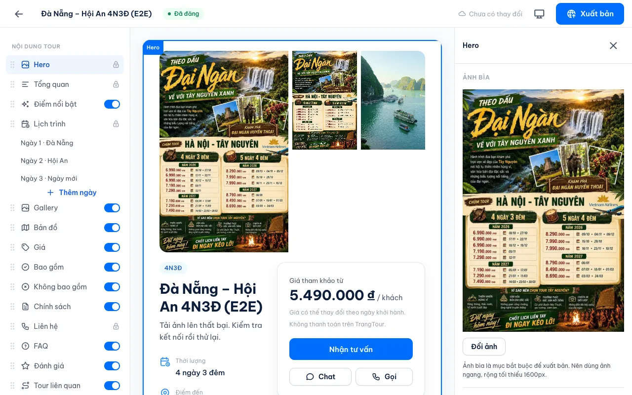Ảnh chụp màn hình Tour Editor của TrangTour